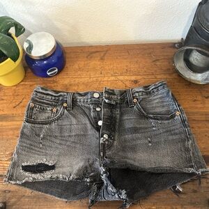 Levi's 501 Distressed Black Denim Shorts